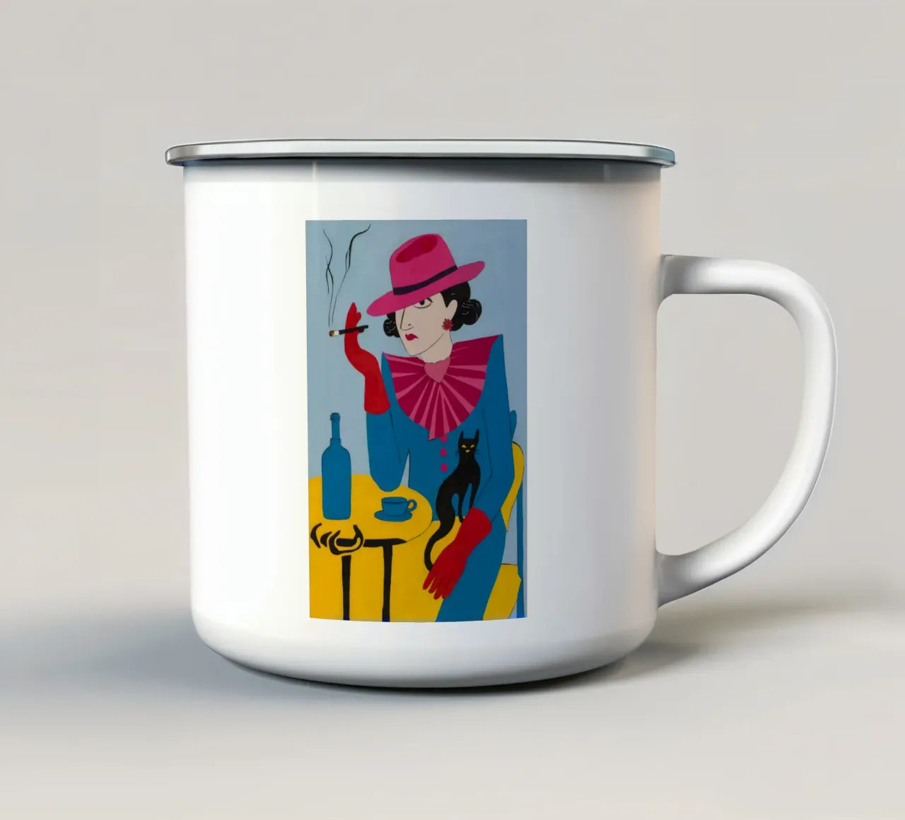Amico felino di Red Hat tazza in smalto da Stone Decade