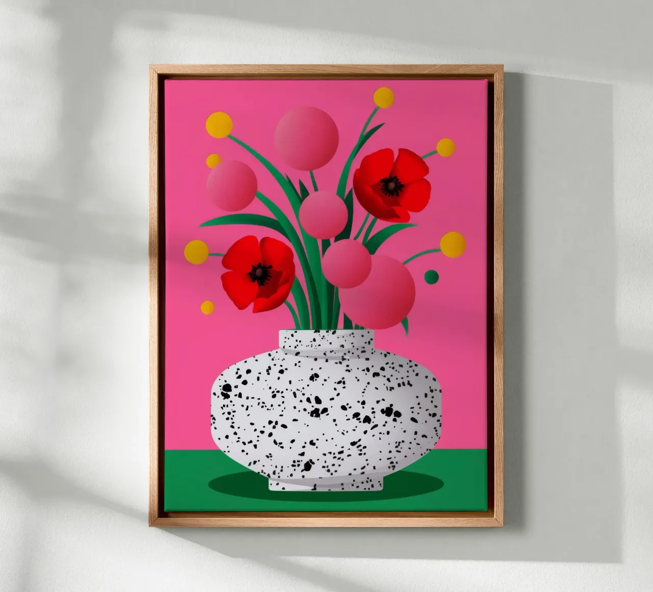 Speckled Vase Poppies canvas with Floater frame by Haven Fantasy