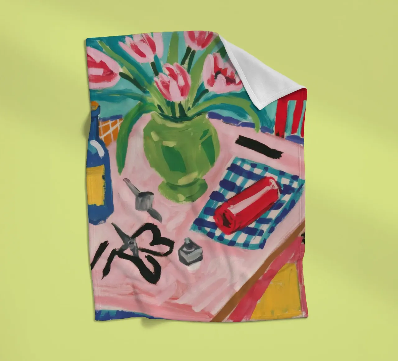 Tulip Tabletop View fleece blanket by Pan Denim