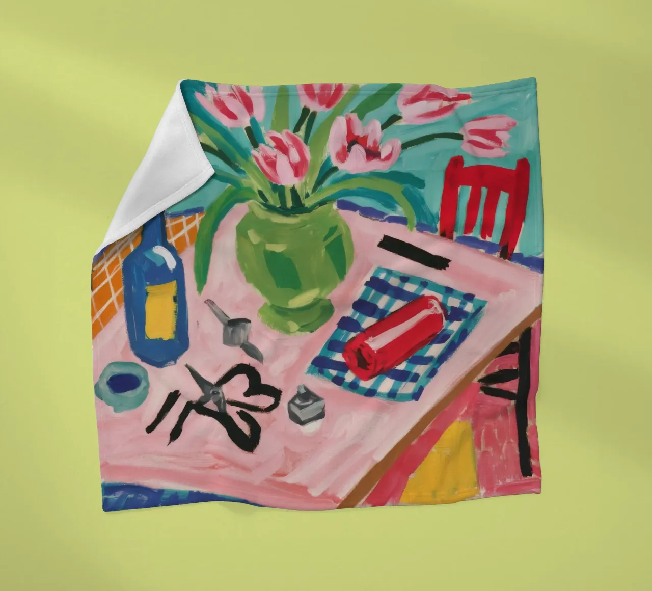 Tulip Tabletop View fleece blanket by Pan Denim