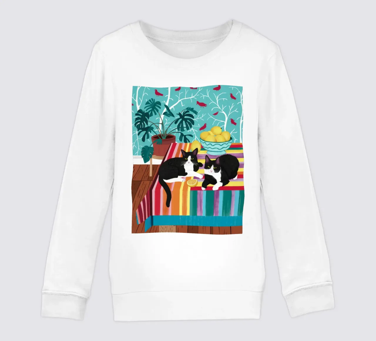 Tuxedo Cat Garden Party kids sweatshirt by Stone Decade