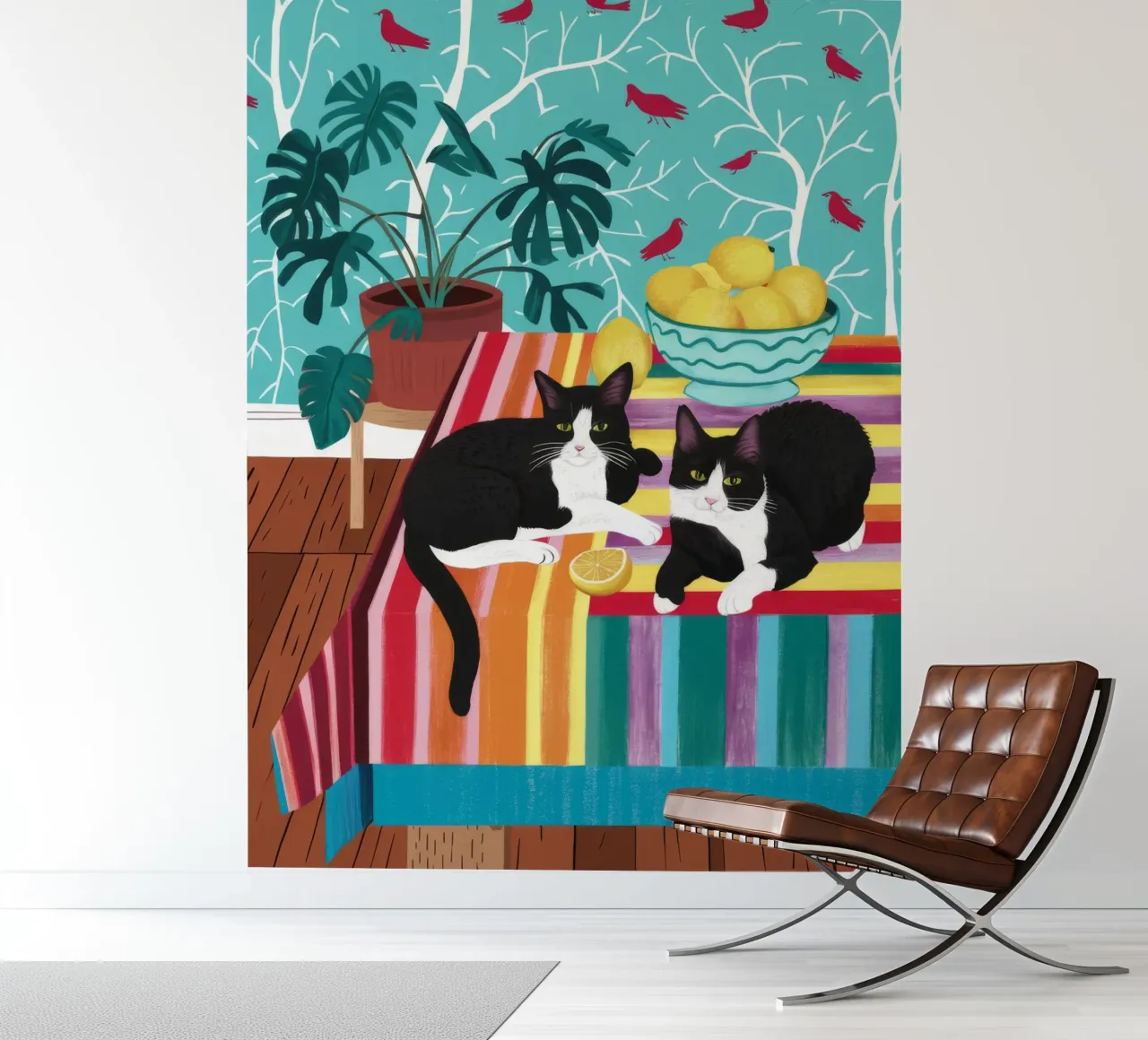 Tuxedo Cat Garden Party papier peint photo de Stone Decade