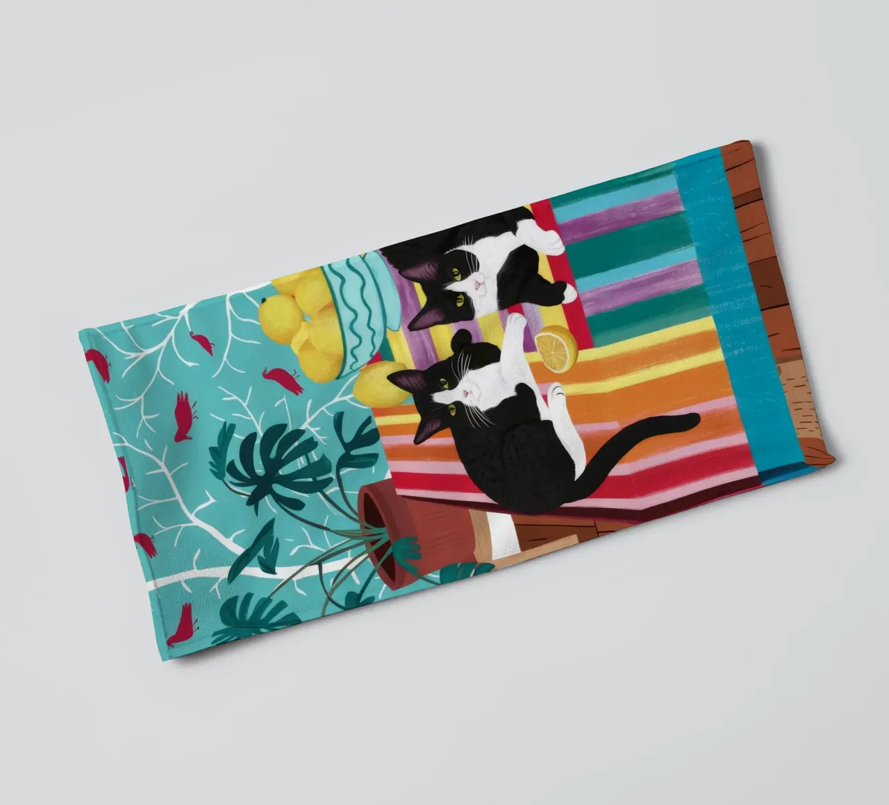 Tuxedo Cat Gartenparty Handtuch von Stone Decade