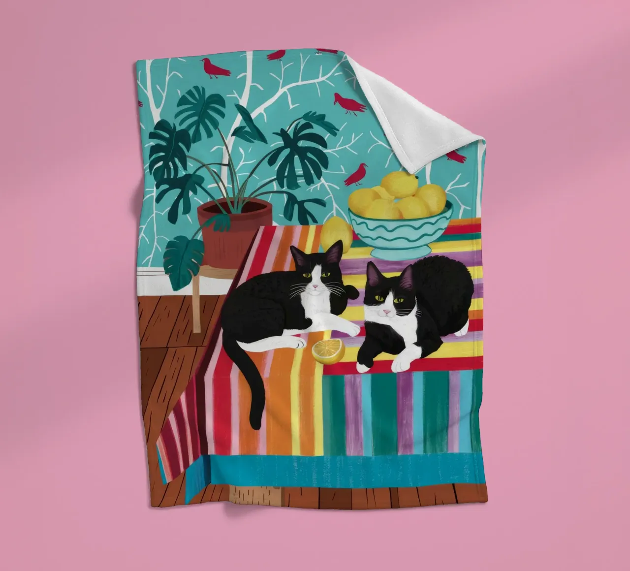 Tuxedo Cat Gartenparty Fleecedecke von Stone Decade