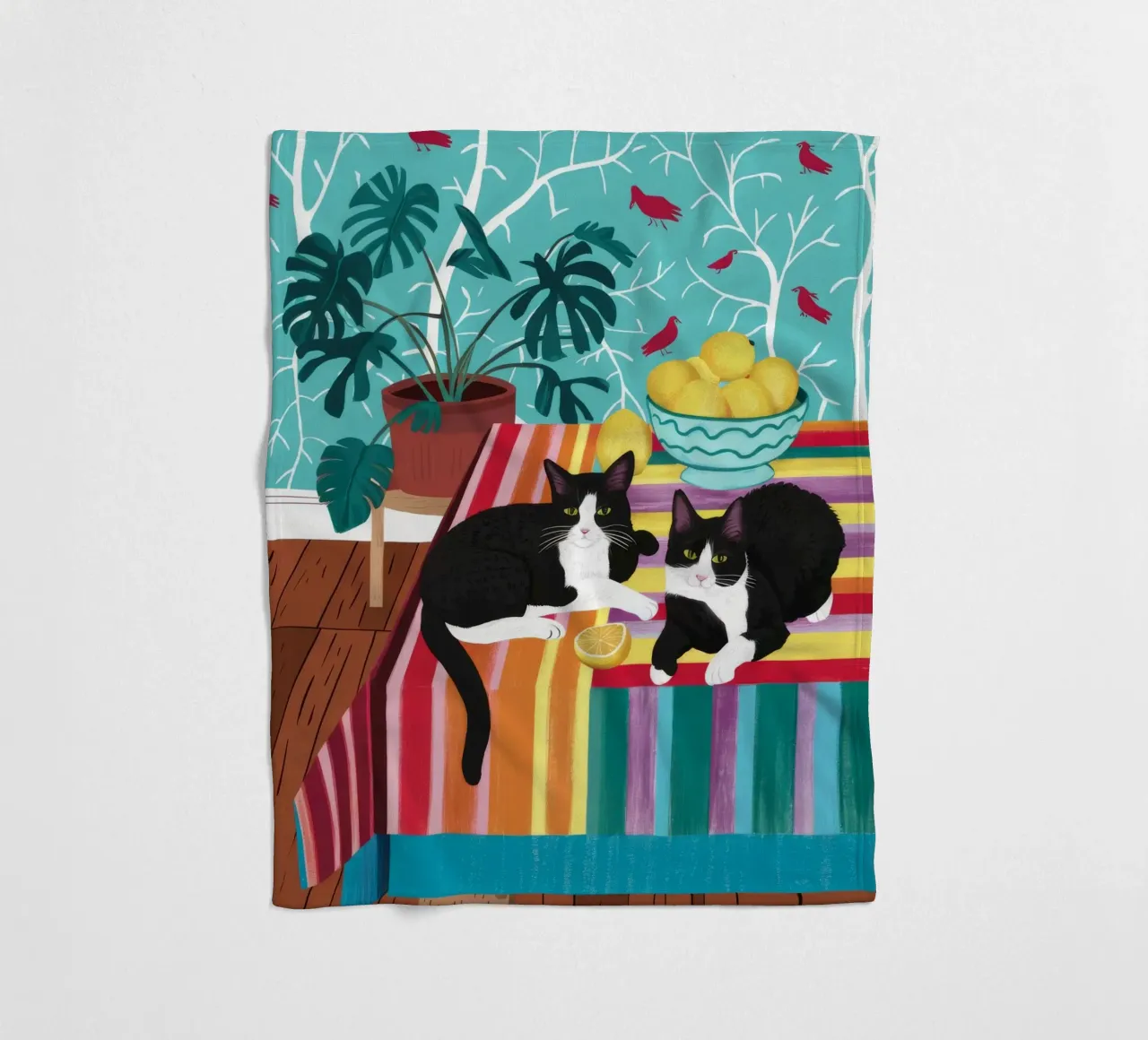 Tuxedo Cat Gartenparty Fleecedecke von Stone Decade