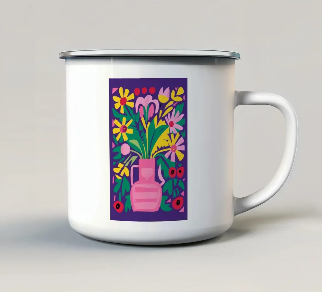 Lila Vase Volkskunst Emaille Tasse von Stone Decade