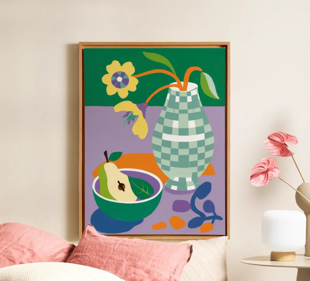 Gingham Pitcher Pear canvas by Haven Fantasy