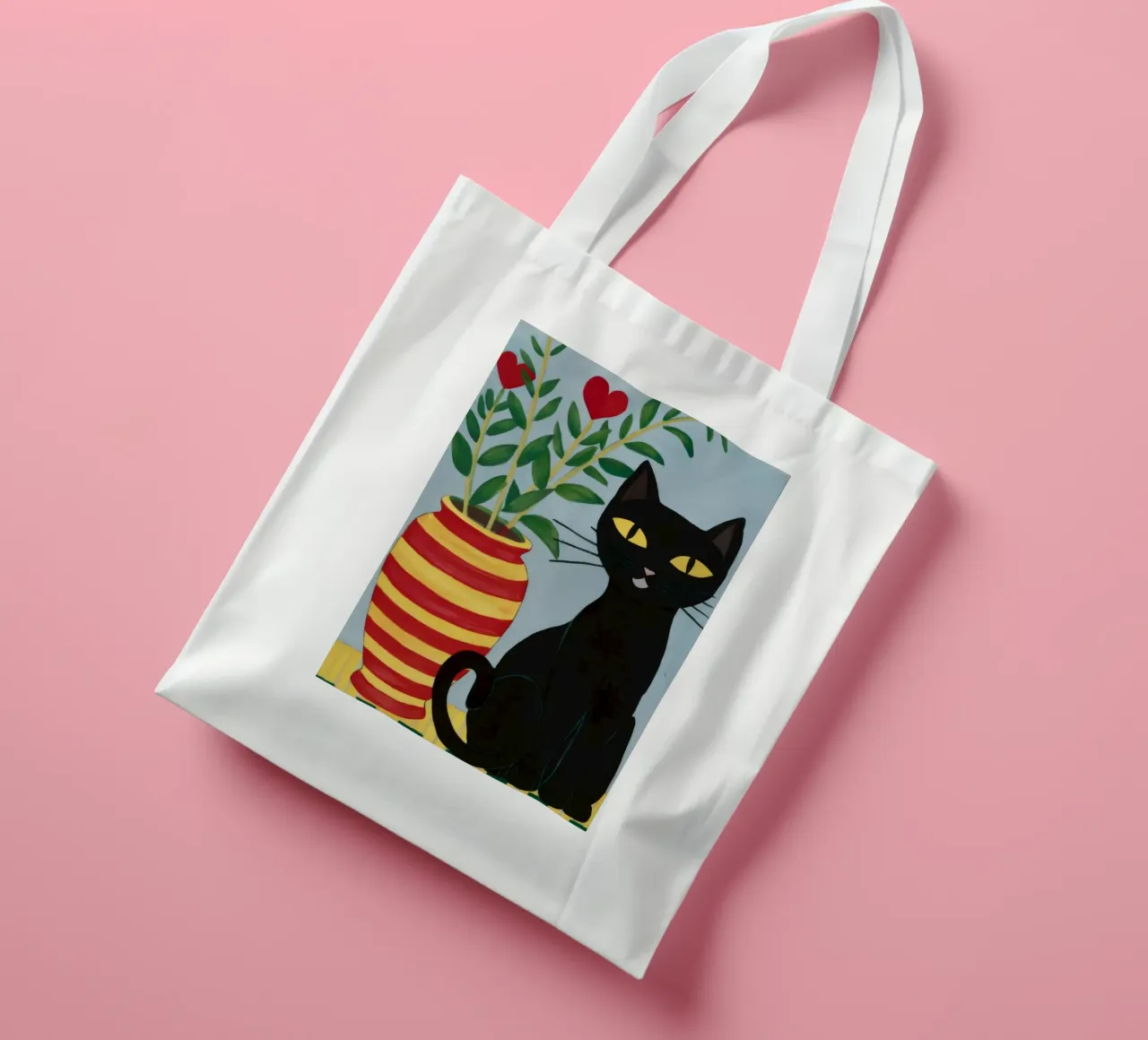 Hart vaas Zwarte Kat jute draagtas van FadeAura