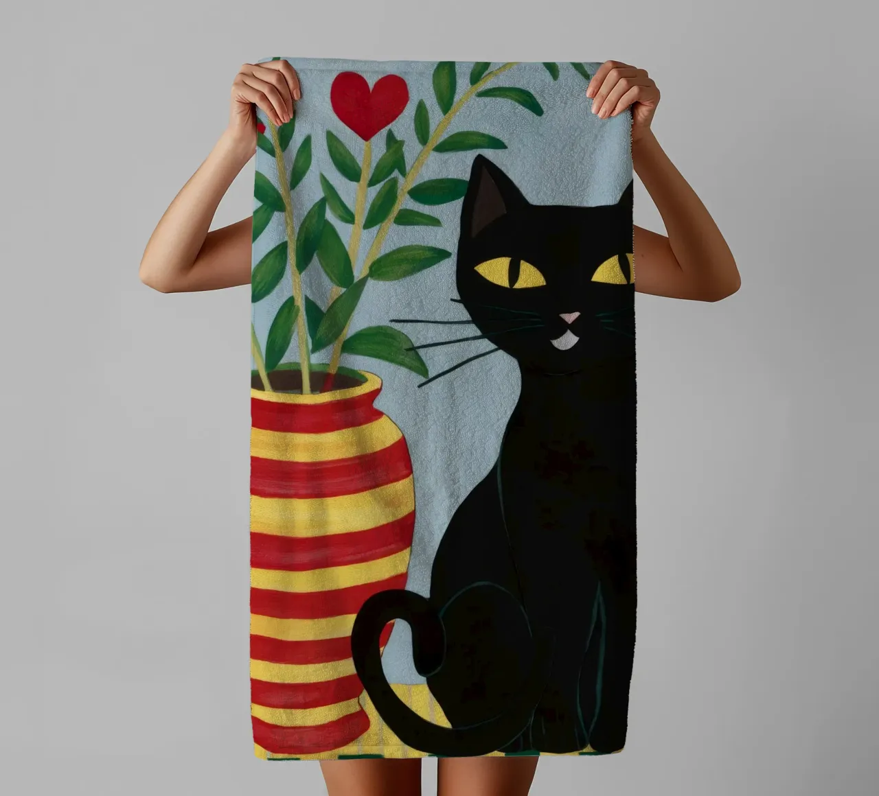 Vase à cœur Chat noir serviette de bain de FadeAura