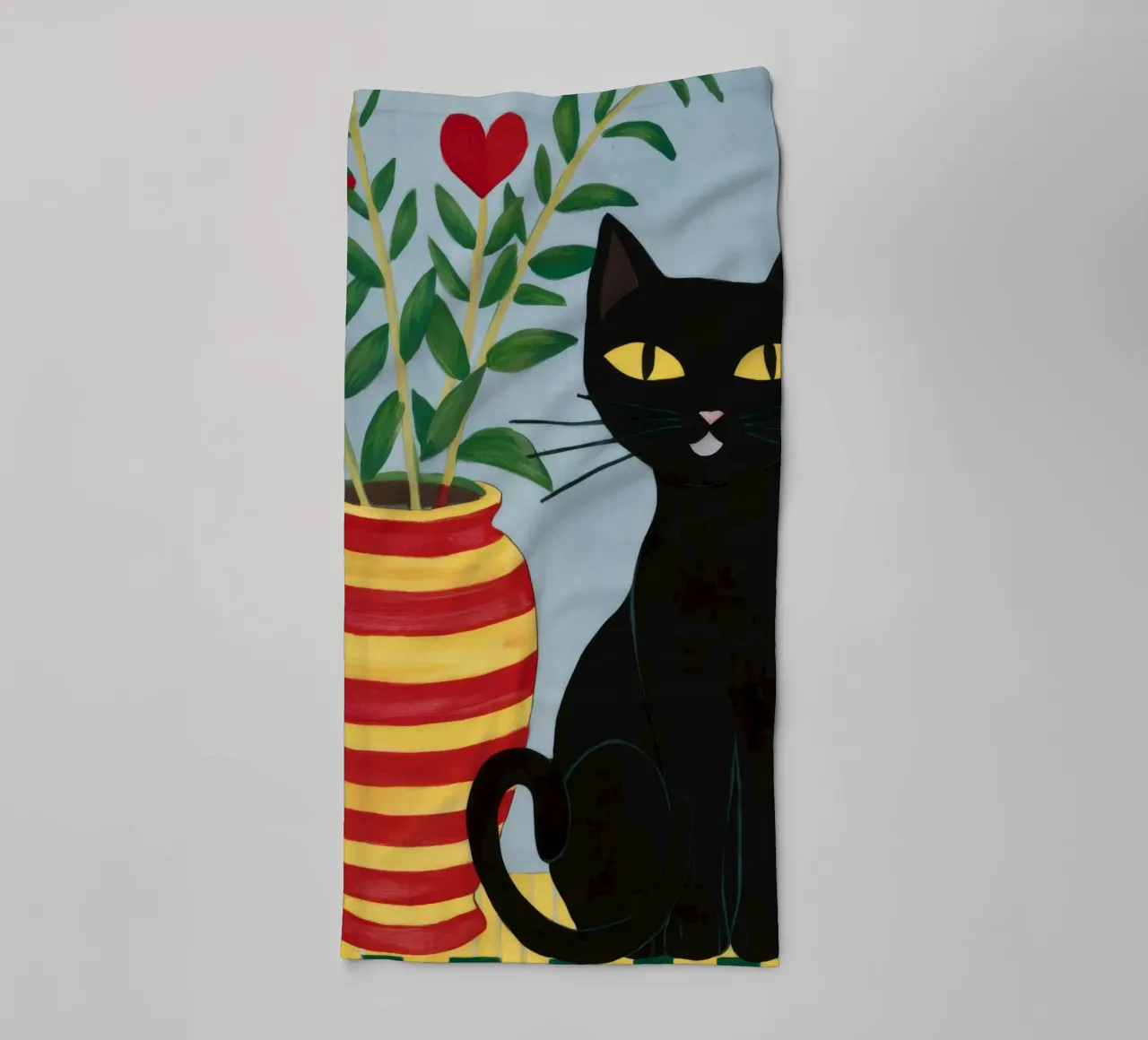 Vase à cœur Chat noir serviette de bain de FadeAura