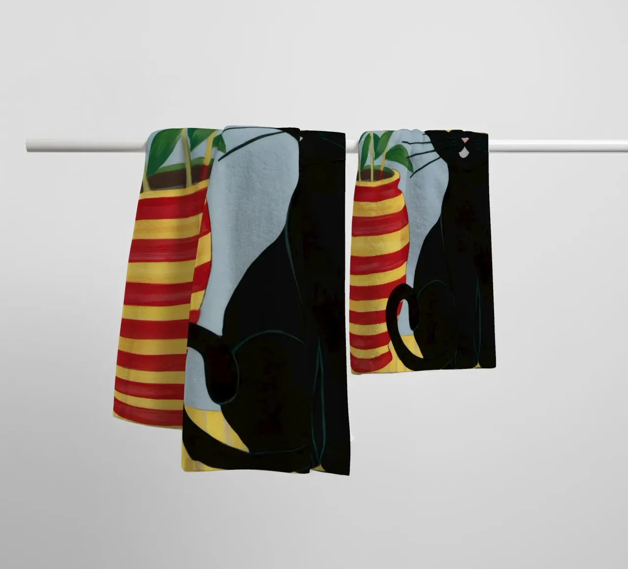 Vase à cœur Chat noir serviette de bain de FadeAura