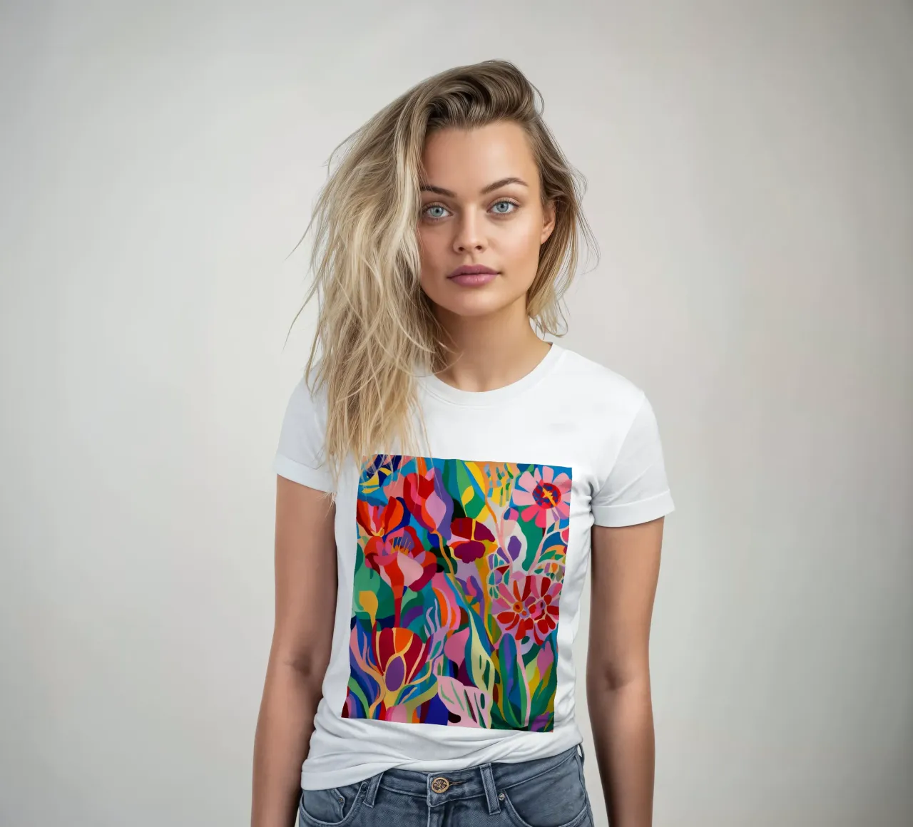 Crimson Tulip Eruption women's fitted t-shirt by Pan Denim
