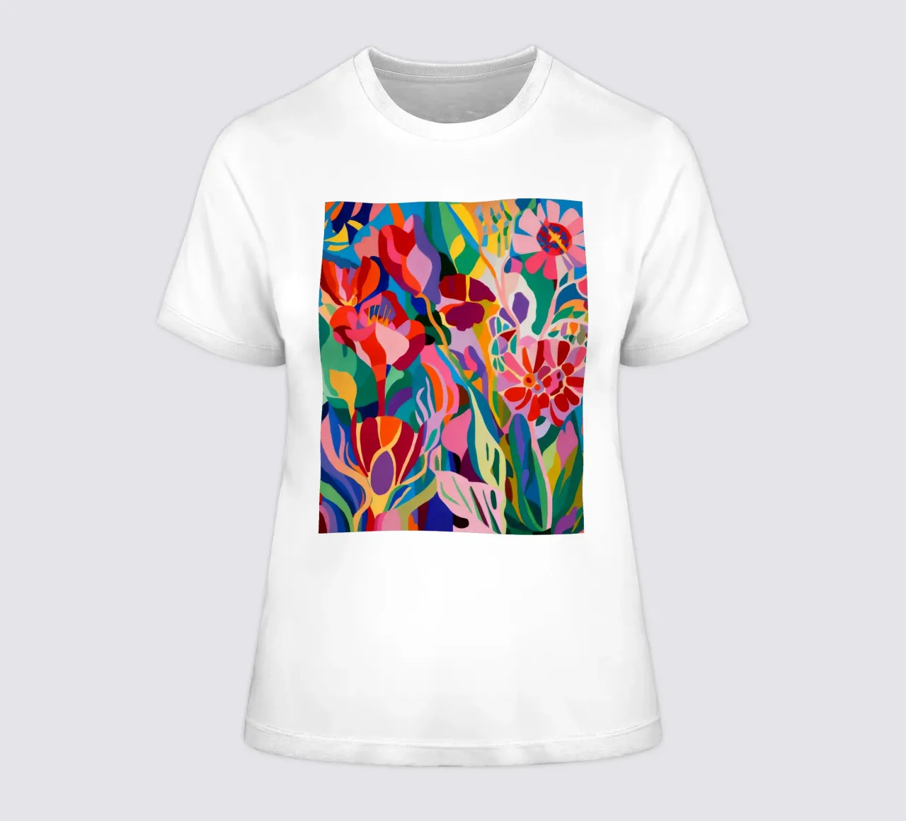Crimson Tulip Eruption women's fitted t-shirt by Pan Denim