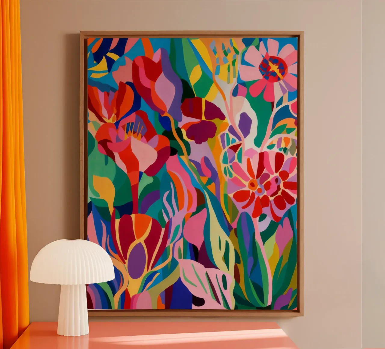 Karmozijnrode tulp uitbarsting canvas met Baklijst van Pan Denim