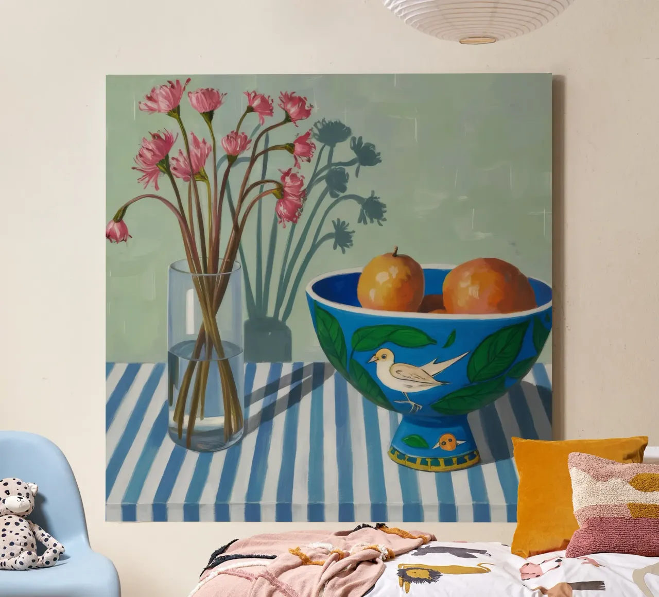 Gestreepte tafelsinaasappels canvas met Baklijst van Pan Denim