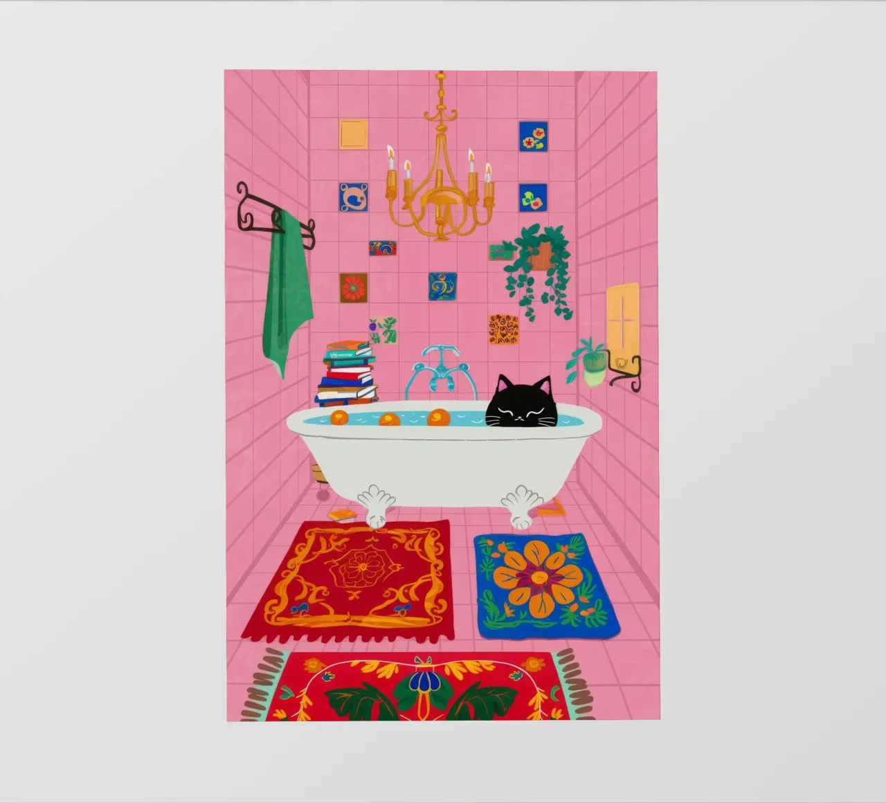 Gatto da bagno in piastrelle rosa telo in pvc da Stone Decade