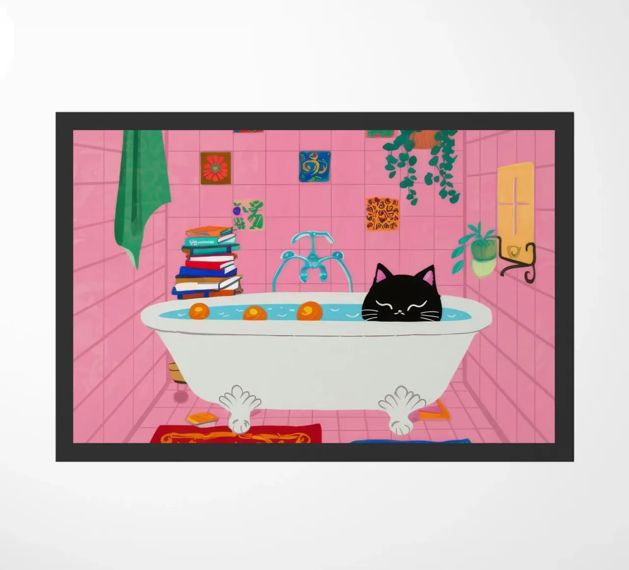 Gatto da bagno in piastrelle rosa zerbino da Stone Decade
