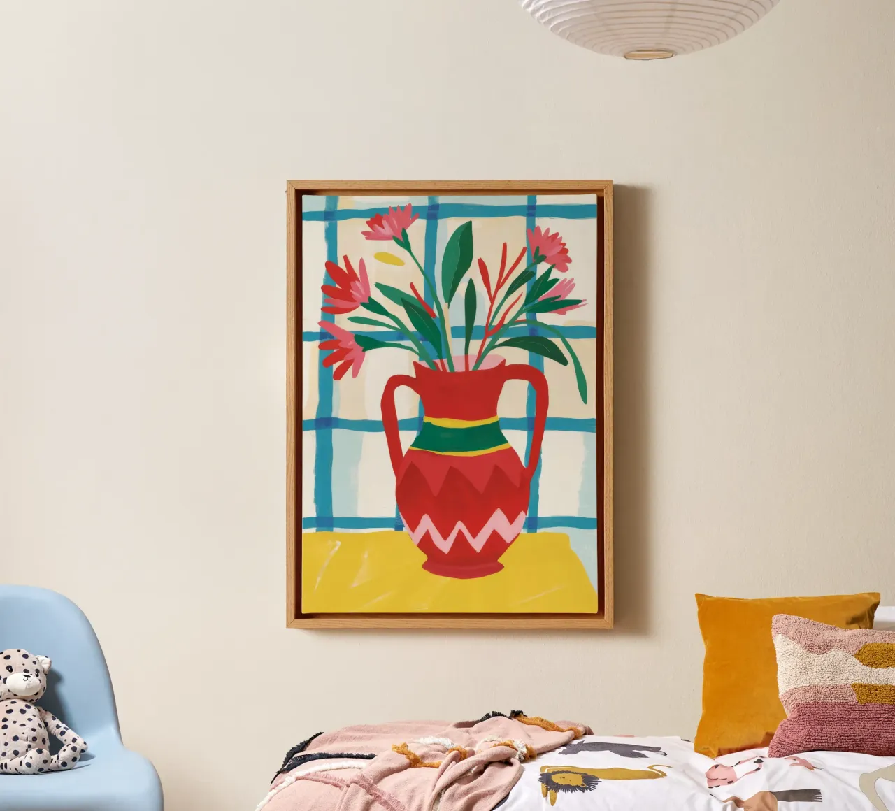 Davanzale in vaso rosso tela con Cornice a cassetta da Pan Denim