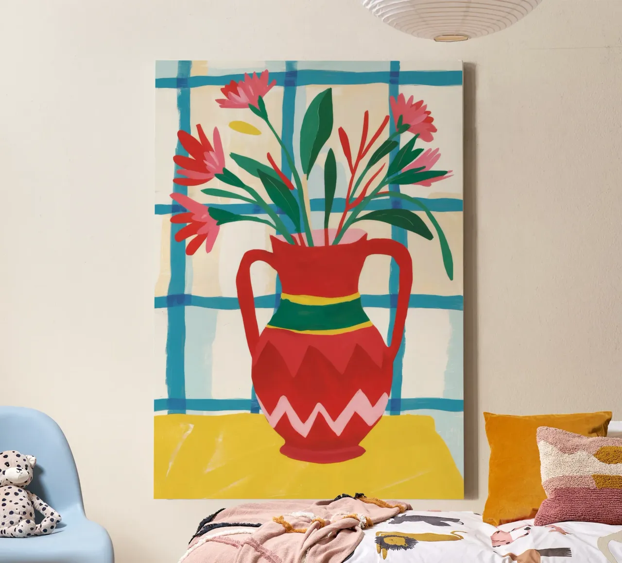 Davanzale in vaso rosso tela con Cornice a cassetta da Pan Denim