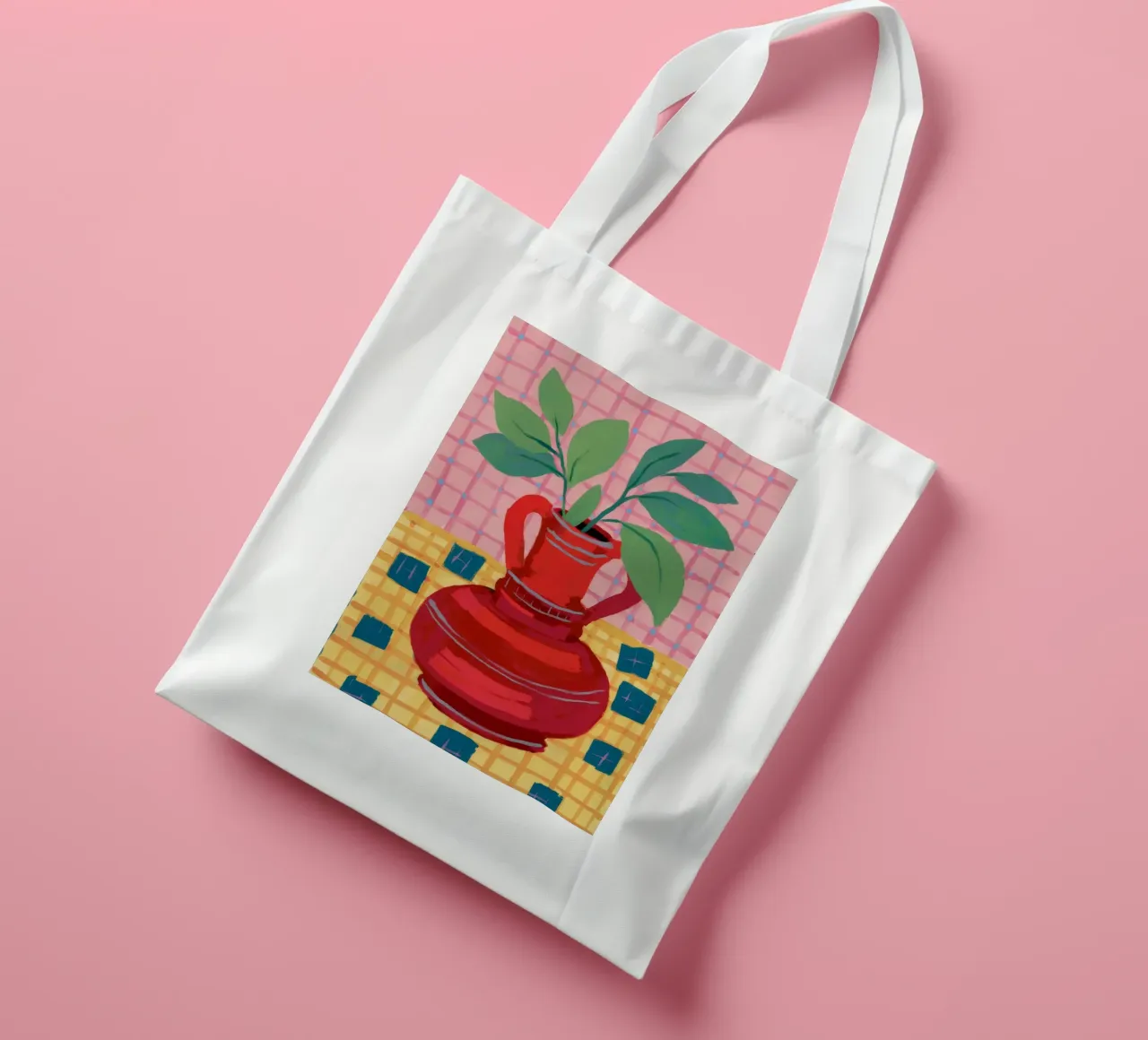 Pianta a scacchiera borsa in juta da Pan Denim