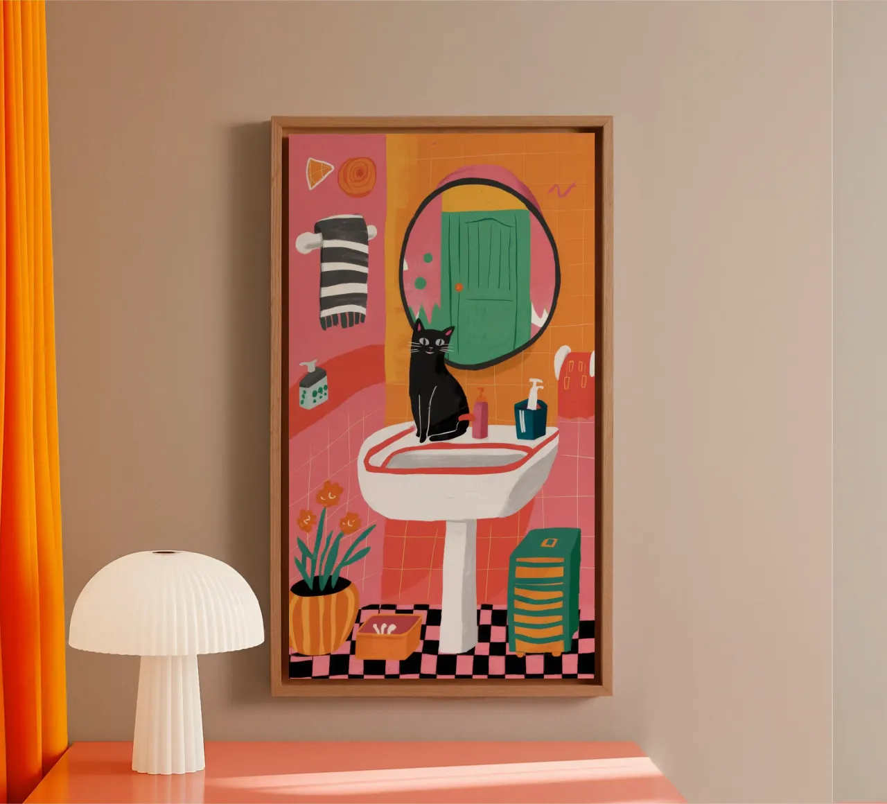 Sink Cat Reflection canvas with Floater frame by Stone Decade