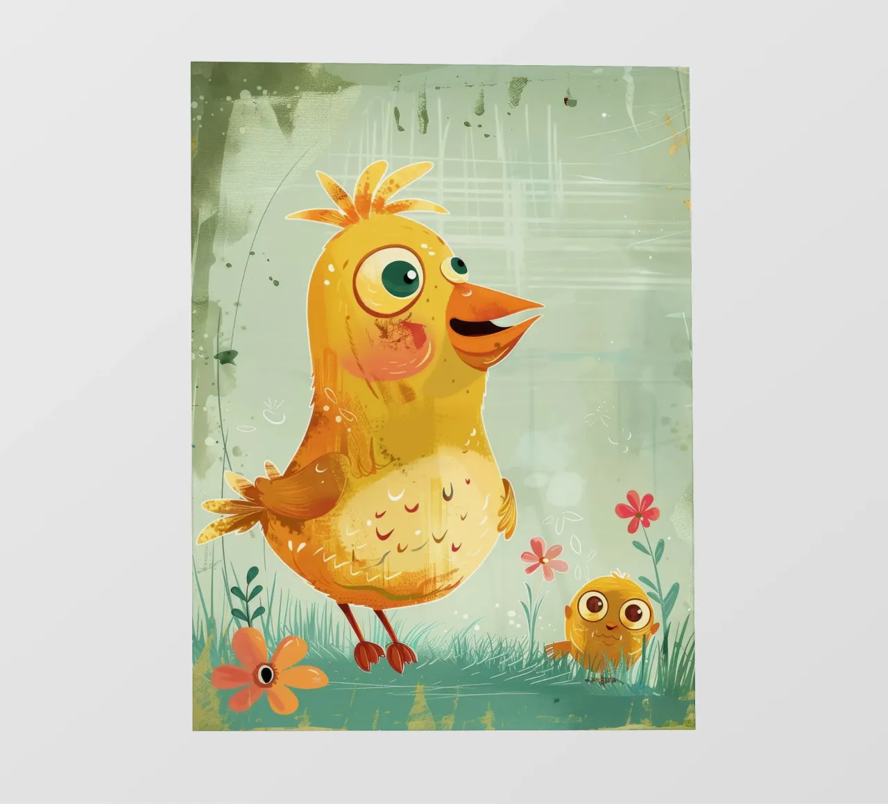 A cute, cheerful fluffy little chick standing happily photo wallpaper by DesignDoodle
