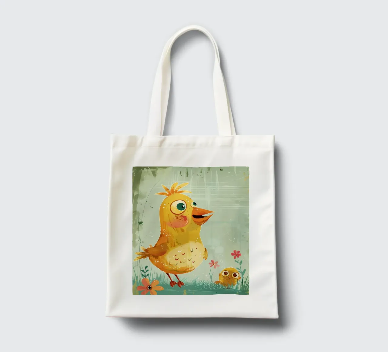 Un grazioso e allegro pulcino di peluche in piedi felicemente borsa in juta da DesignDoodle