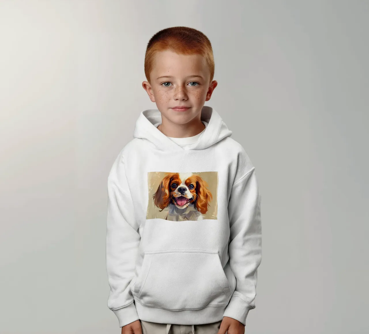 A sweet and heartwarming Cavalier King Charles Spaniel puppy kids hoodie by DesignDoodle