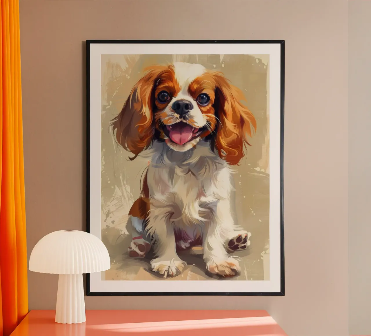 Un cucciolo di Cavalier King Charles Spaniel, dolce e affettuoso poster con telaio in plastica da DesignDoodle