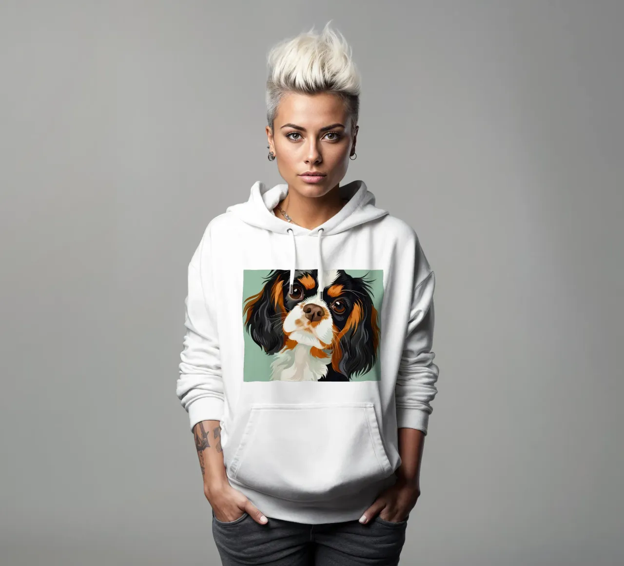 expressive closeup of Cavalier King Charles Spaniel hoodie by DesignDoodle