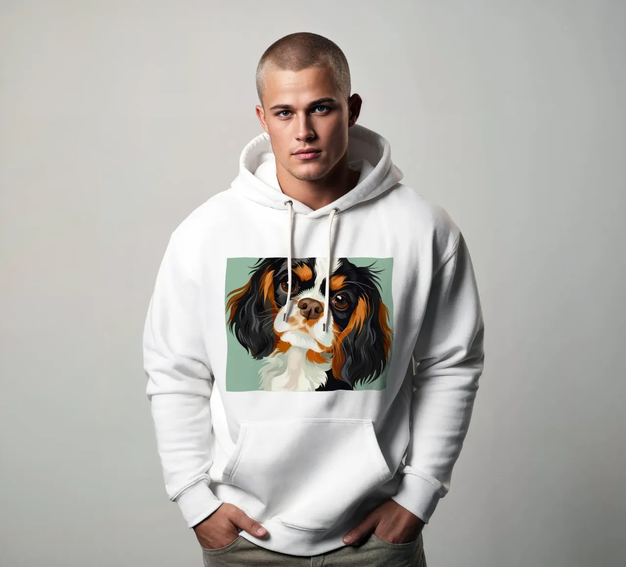 expressive closeup of Cavalier King Charles Spaniel hoodie by DesignDoodle
