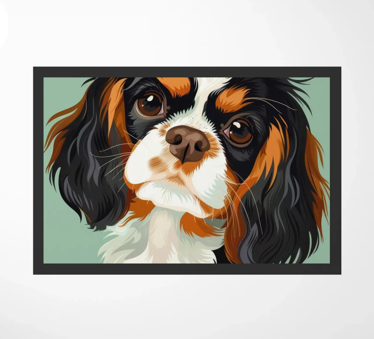 expressive closeup of Cavalier King Charles Spaniel doormat by DesignDoodle