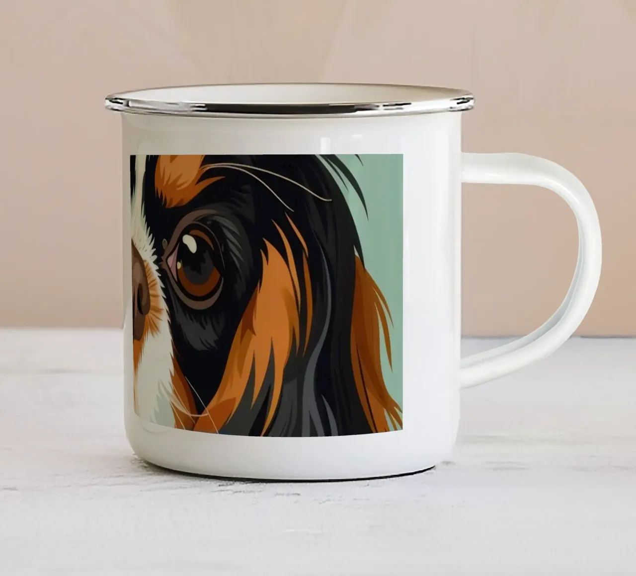 expressieve close-up van Cavalier King Charles Spaniel emaille mok van DesignDoodle