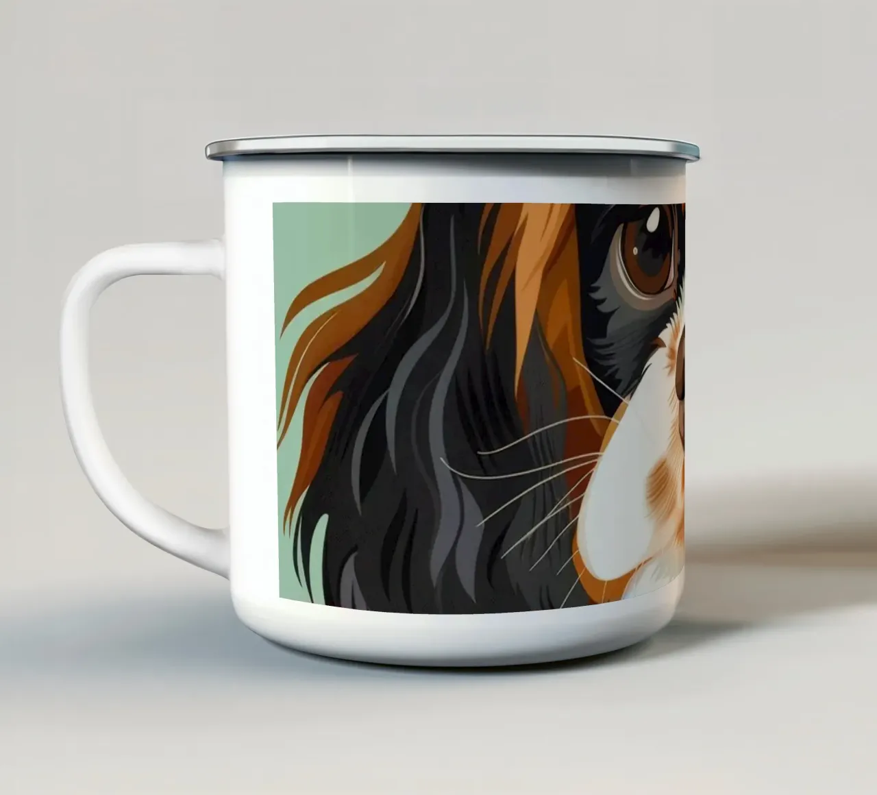 expressieve close-up van Cavalier King Charles Spaniel emaille mok van DesignDoodle