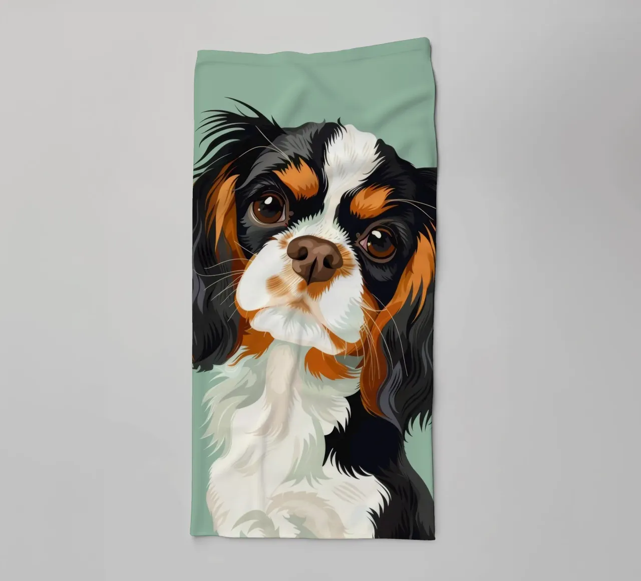 expressive closeup of Cavalier King Charles Spaniel towel by DesignDoodle