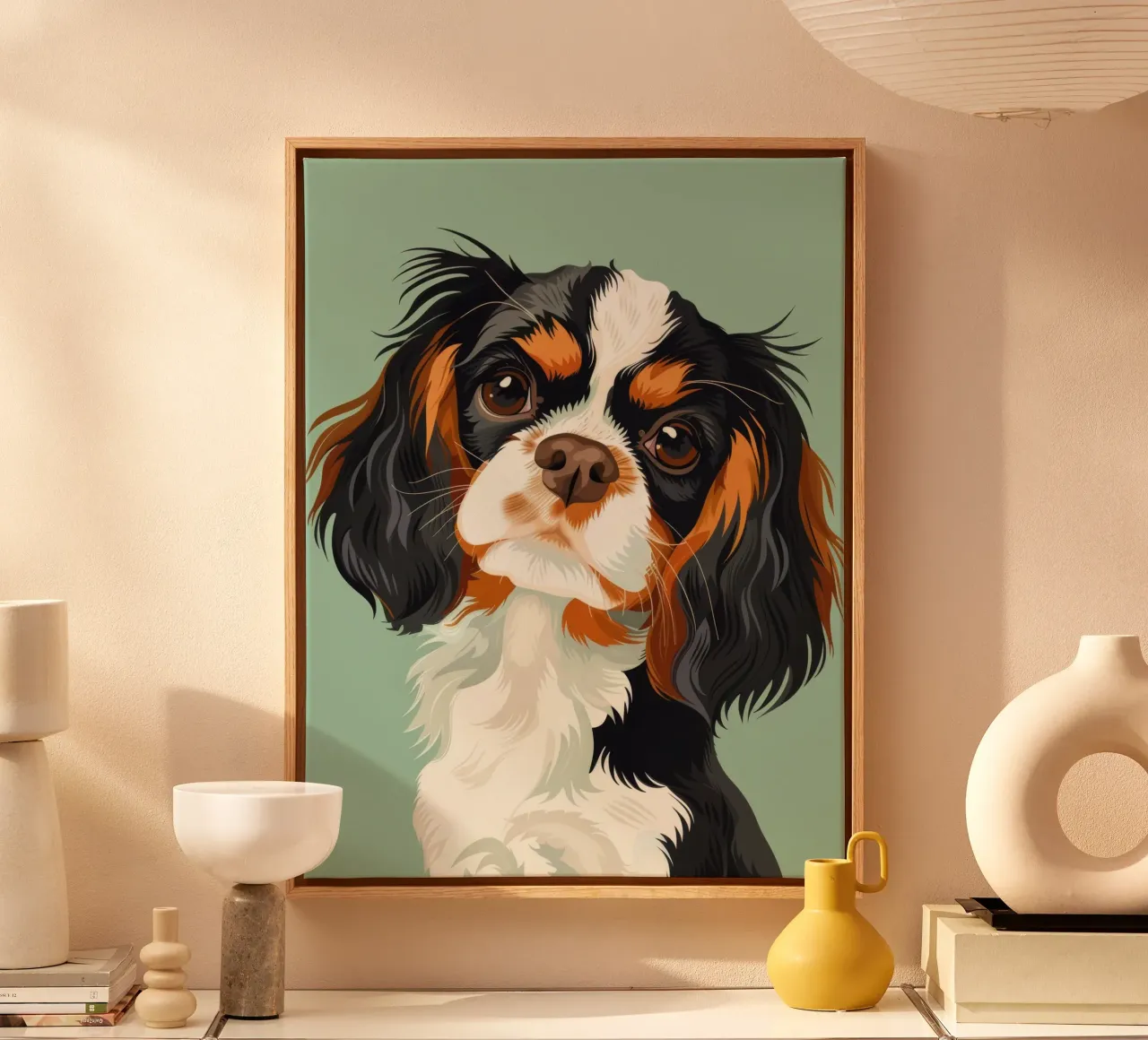 expressive closeup of Cavalier King Charles Spaniel canvas with Floater frame by DesignDoodle