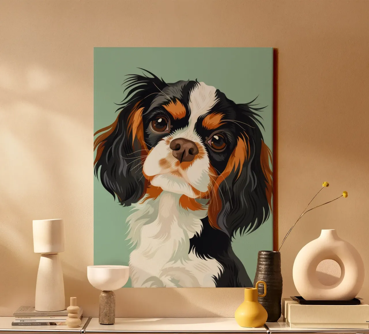 expressive closeup of Cavalier King Charles Spaniel canvas with Floater frame by DesignDoodle