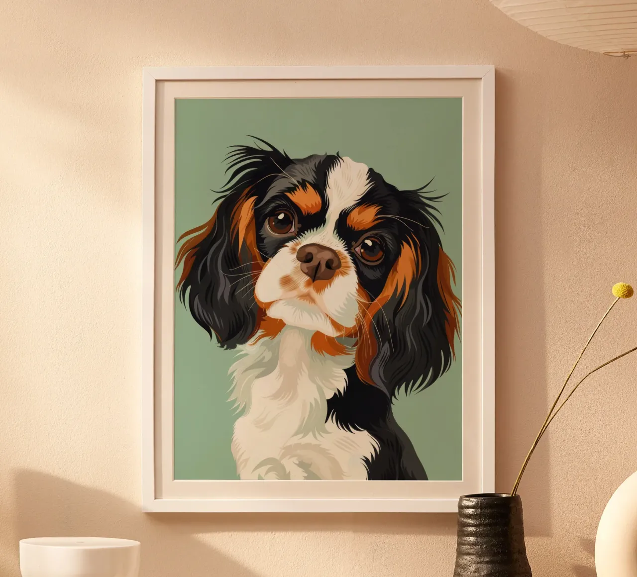 expressive closeup of Cavalier King Charles Spaniel poster with aluminum frame by DesignDoodle