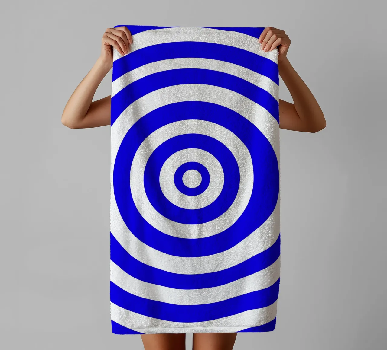 Geometric blue and white circles, minimalist, modern art towel by Lilou Art