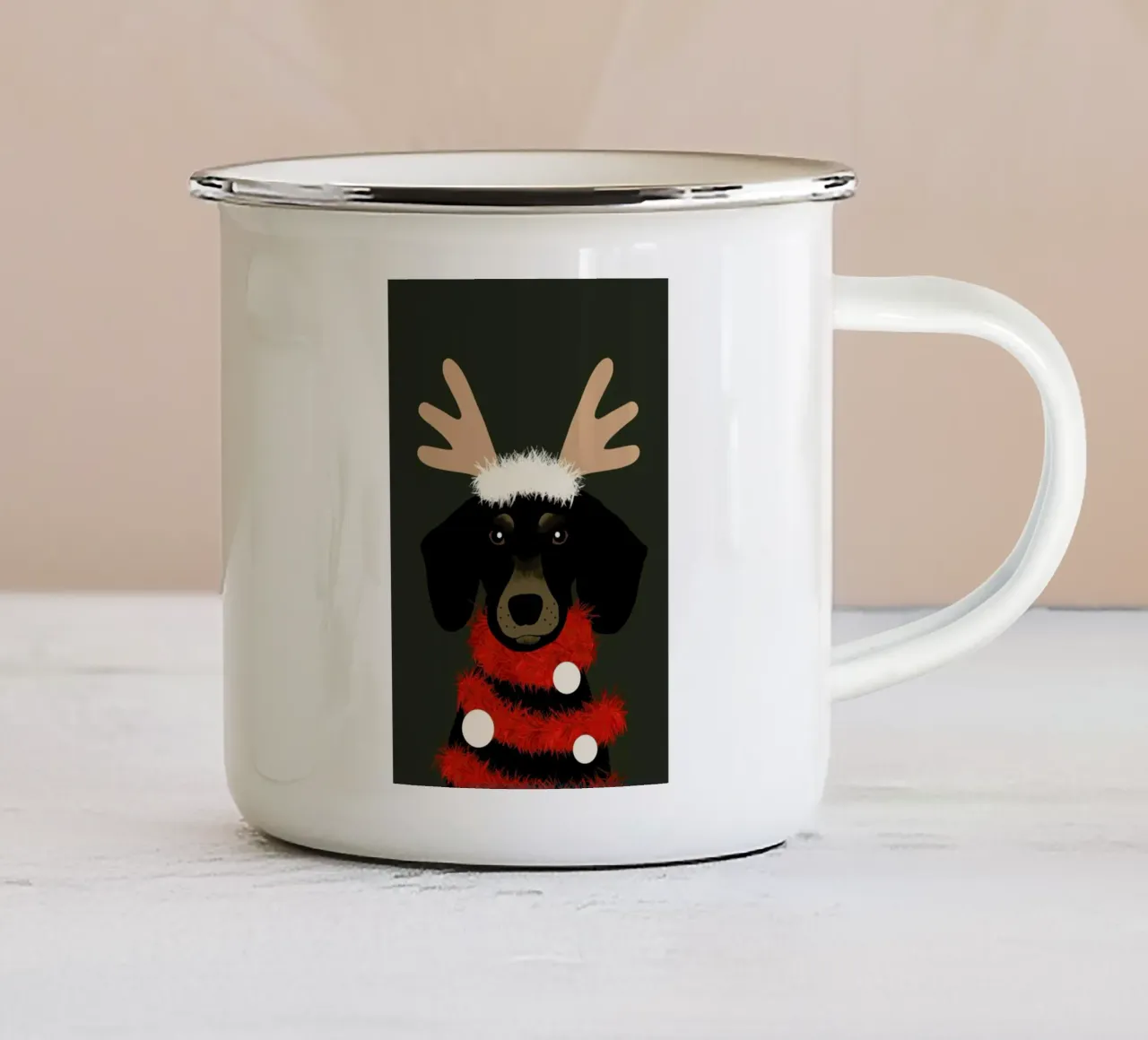 Holiday Dachshund tazza in smalto da cafelab