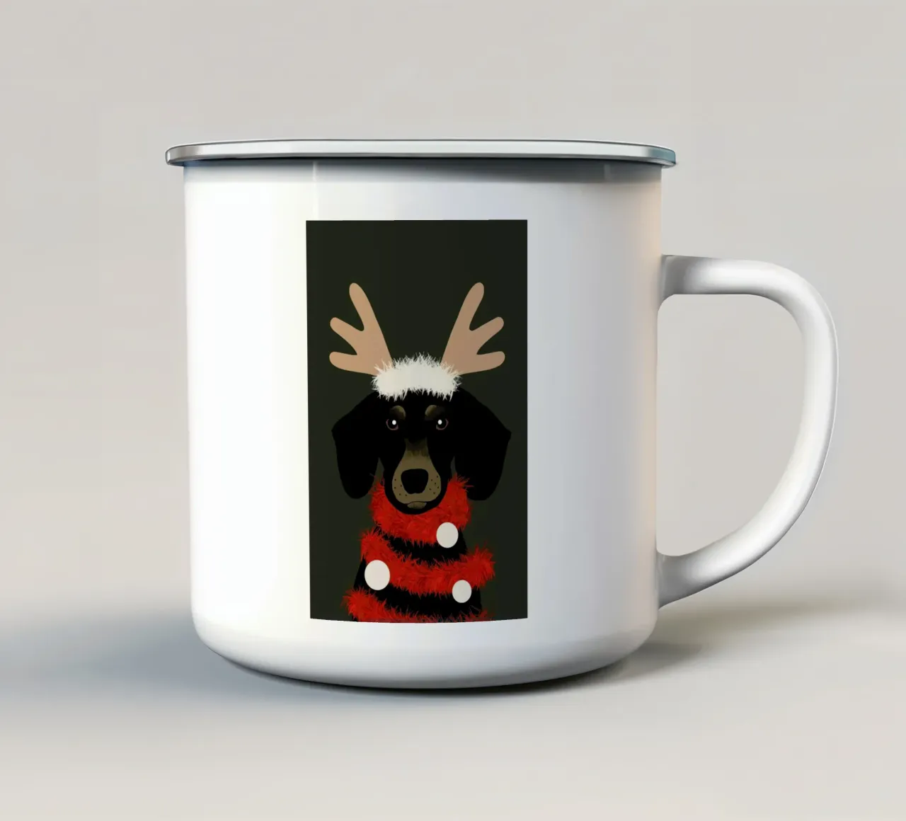 Holiday Dachshund tazza in smalto da cafelab