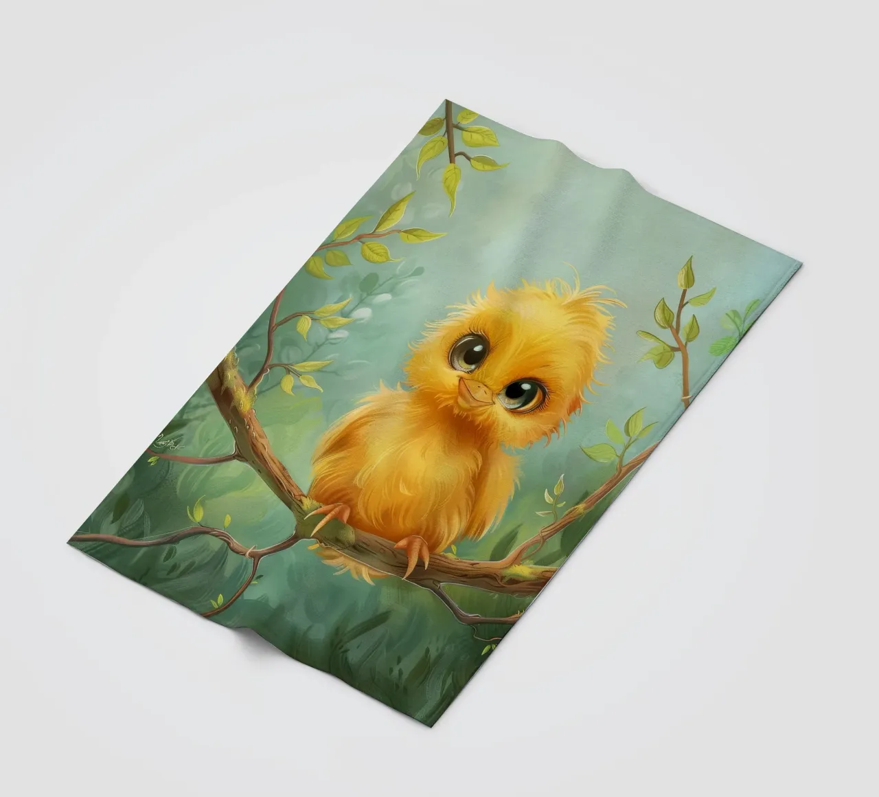 adorable chick with big eyes, perched on a branch fleece blanket by DesignDoodle
