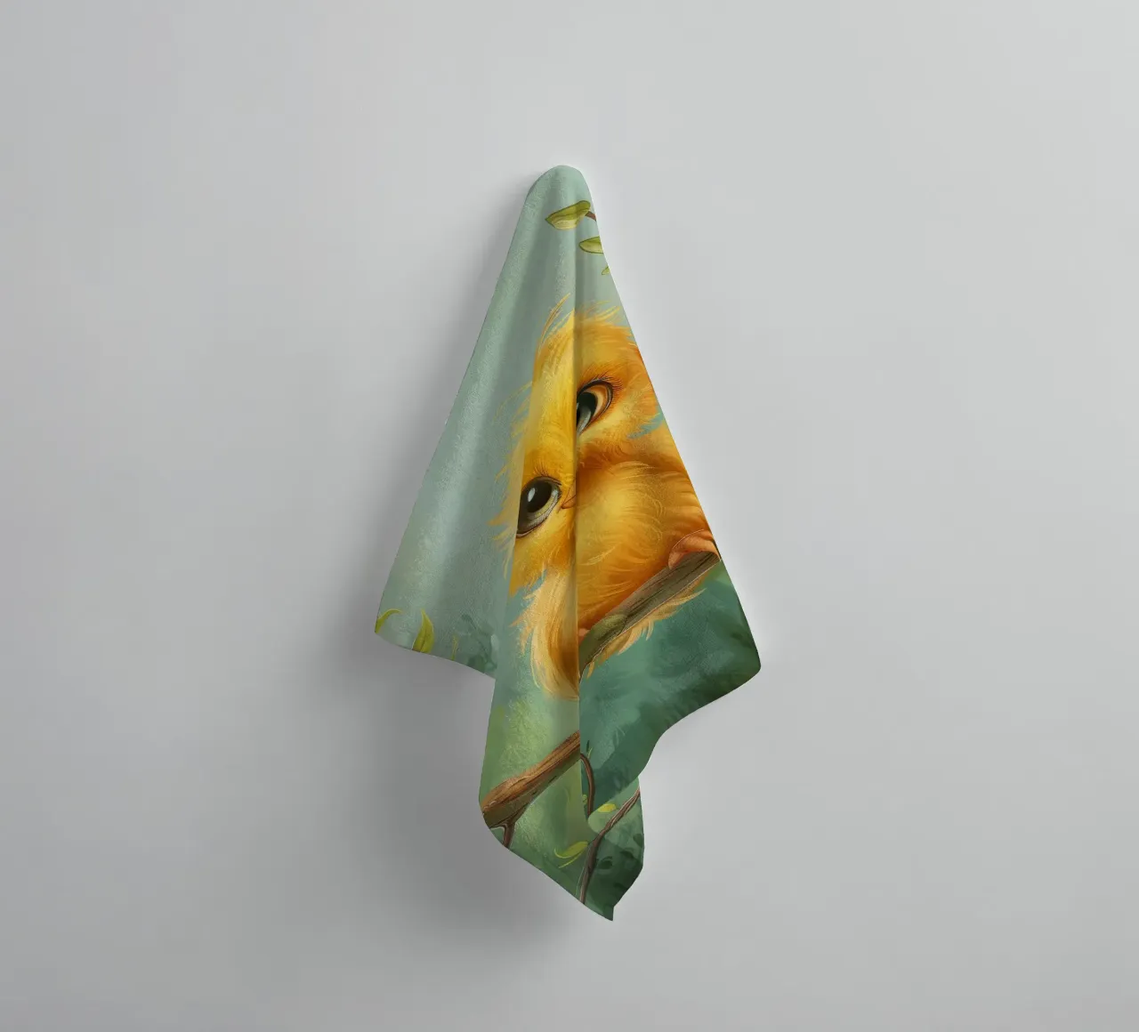 adorable chick with big eyes, perched on a branch towel by DesignDoodle