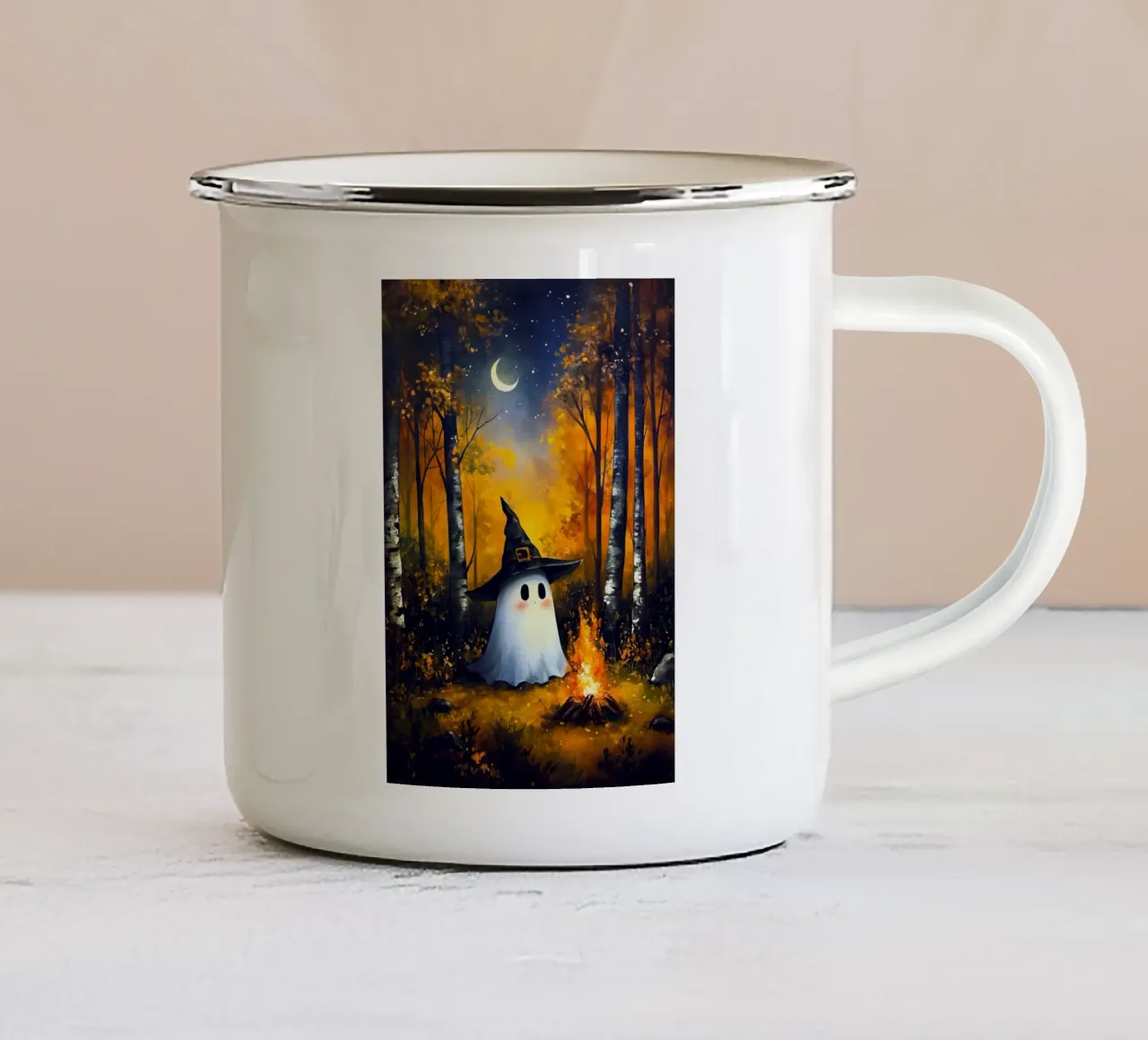 Falò dei fantasmi di Halloween tazza in smalto da Fleur de Lys