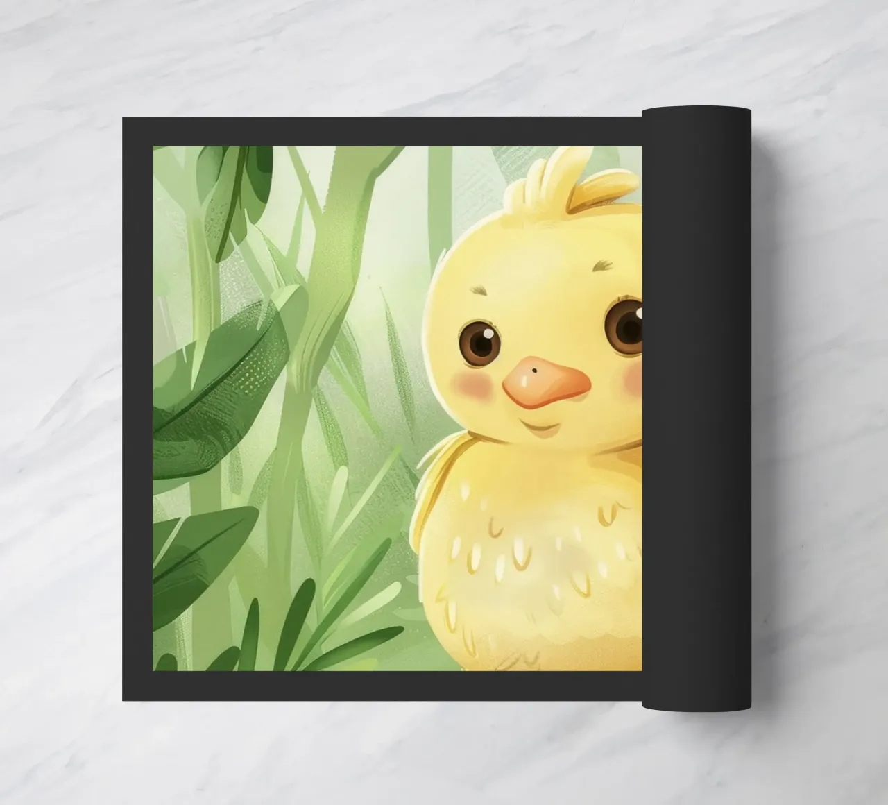 pulcino allegro circondato da foglie e fiori zerbino da DesignDoodle
