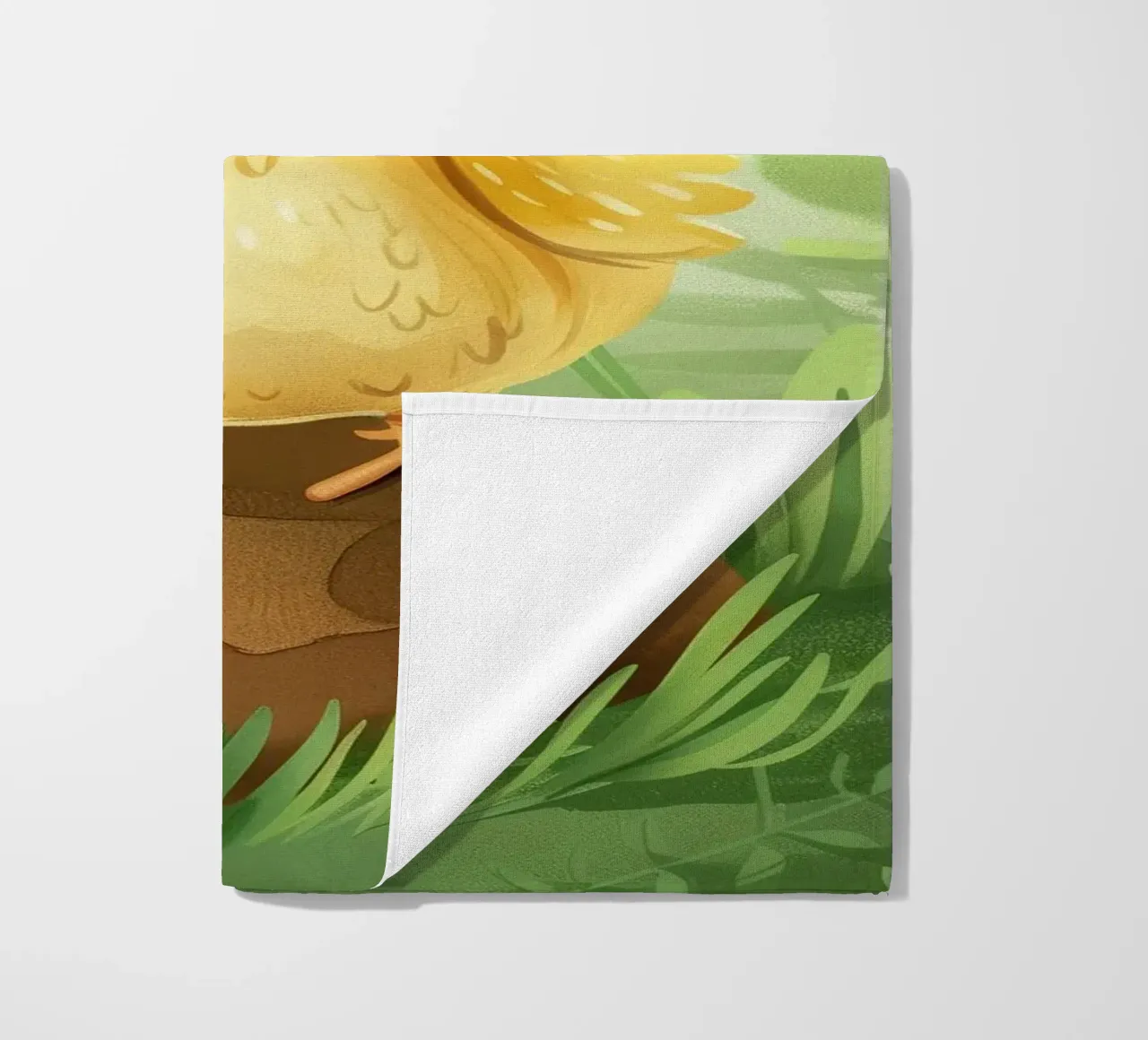 pulcino allegro circondato da foglie e fiori telo mare da DesignDoodle