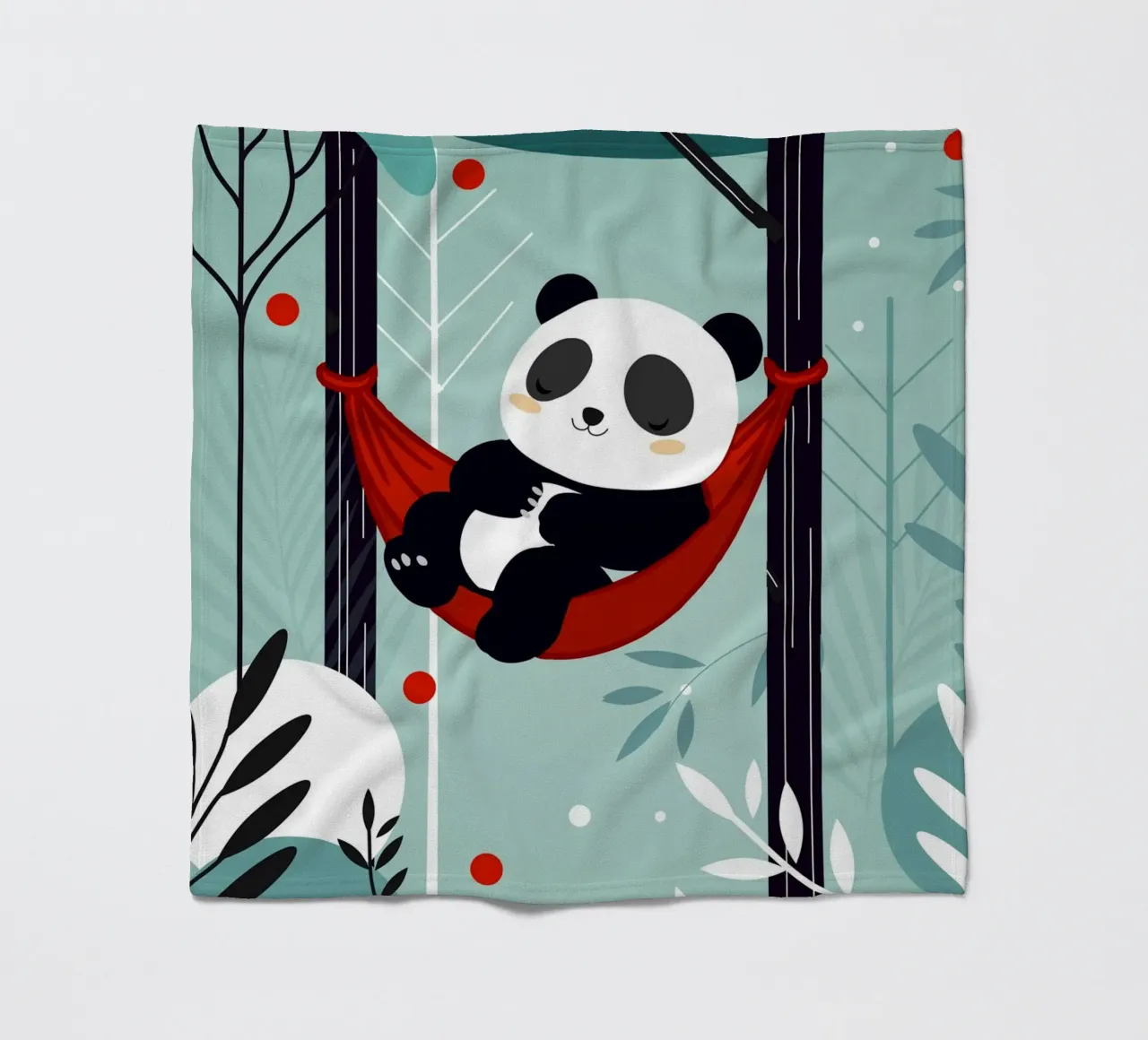 Sleeping panda in hammock - Relaxed nature motif fleece blanket by namosh