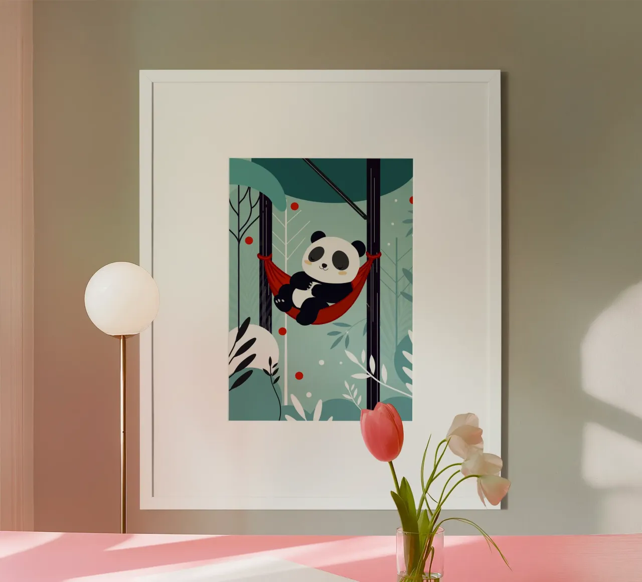 Panda addormentato sull'amaca - Motivo di natura rilassata poster con telaio in alluminio da namosh
