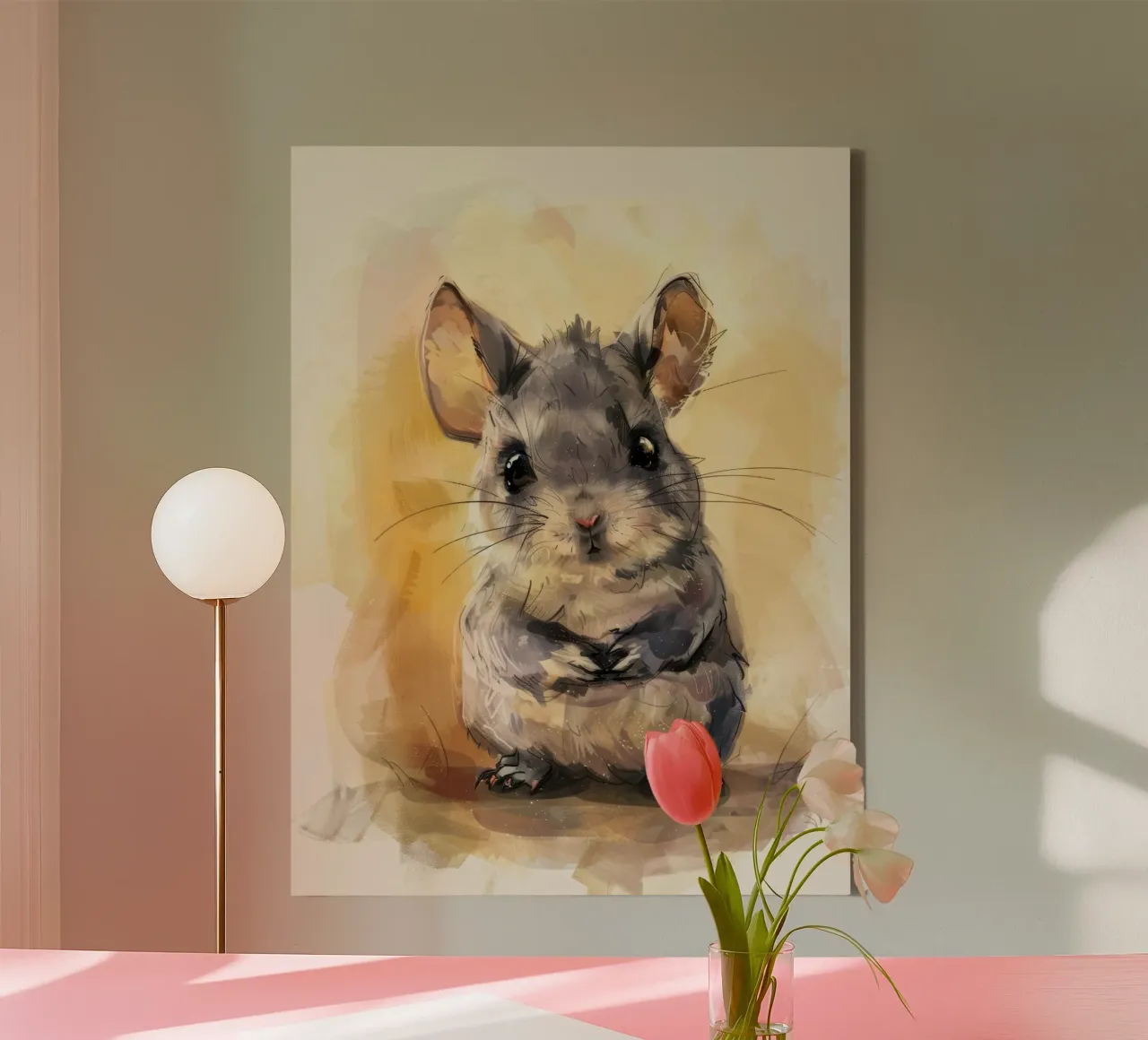 playful chinchilla with a gentle, affectionate look canvas with Floater frame by DesignDoodle