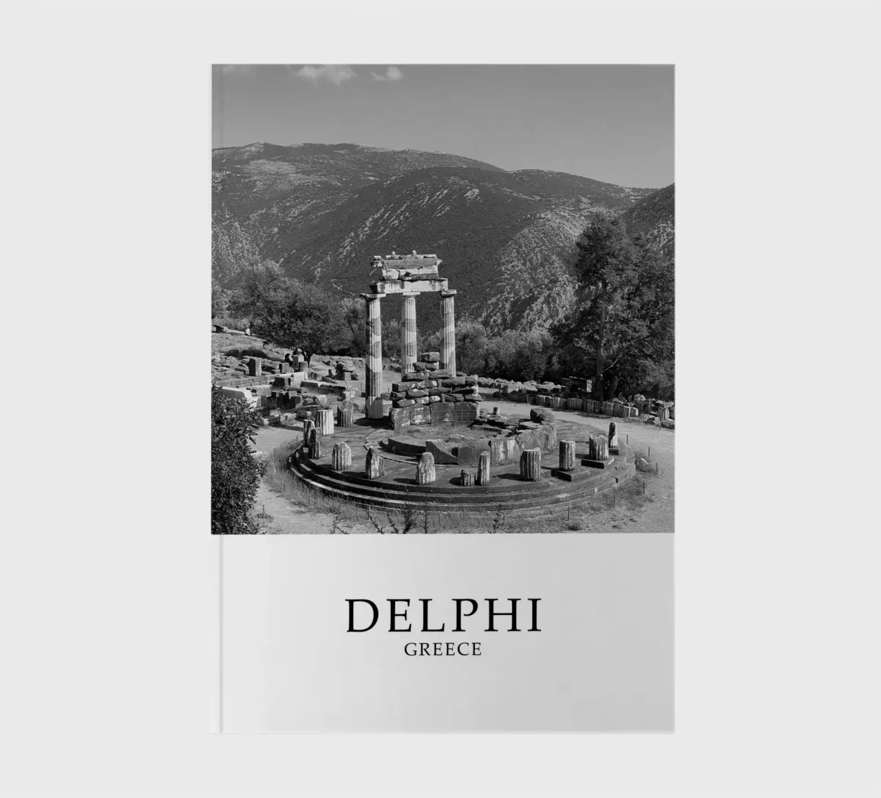 Delfi Grecia Architettura Scena in scala di grigi diario da Charnwood Prints